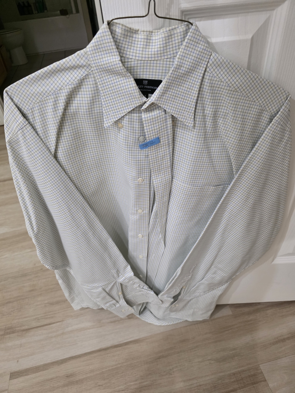 Hickey Freeman Men's Pale Blue and White Check Dress Shirt